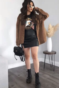 Rebellious Fashion Brown Oversized Fit Corduroy Shirt - Brina