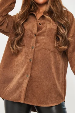 Rebellious Fashion Brown Oversized Fit Corduroy Shirt - Brina