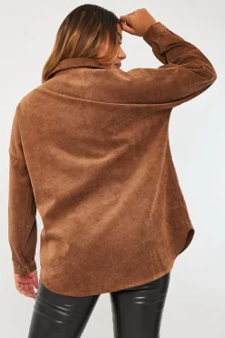 Rebellious Fashion Brown Oversized Fit Corduroy Shirt - Brina