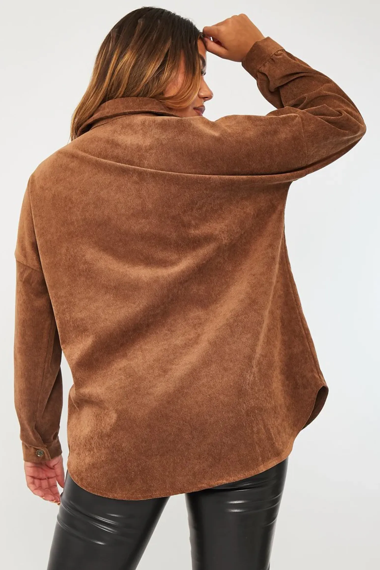Rebellious Fashion Brown Oversized Fit Corduroy Shirt - Brina