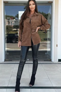 Rebellious Fashion Brown Oversized Fit Corduroy Shirt - Brina