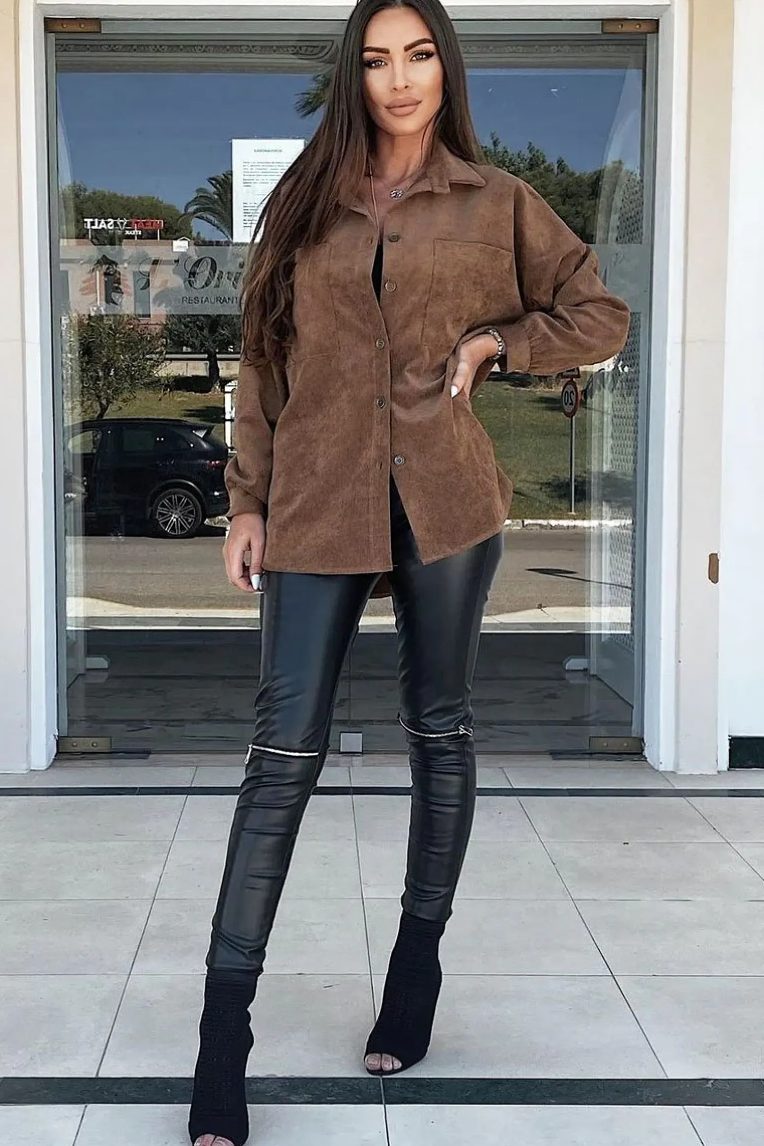 Rebellious Fashion Brown Oversized Fit Corduroy Shirt - Brina