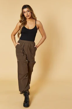 Rebellious Fashion Brown Oversized Pocket Detail Cargo Trousers - Juri