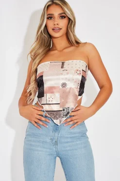 Rebellious Fashion Brown Paisley Printed Bandana Scarf Top - Maesie