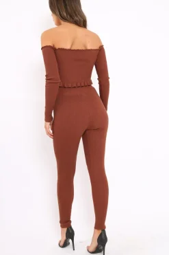 Rebellious Fashion Brown Ribbed Knit Co-ord - Luna
