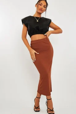 Rebellious Fashion Brown Ribbed Midi Skirt - Dixie