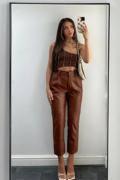 Rebellious Fashion Brown Rib One Sleeve Crop Top - Zaniah