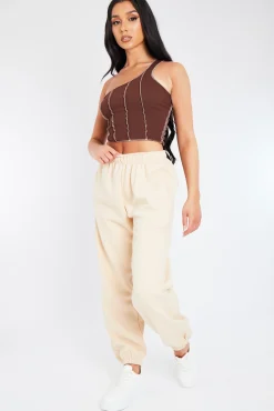 Rebellious Fashion Brown Rib One Sleeve Crop Top - Zaniah