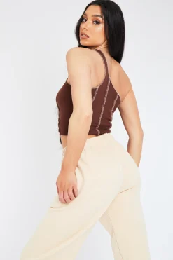 Rebellious Fashion Brown Rib One Sleeve Crop Top - Zaniah