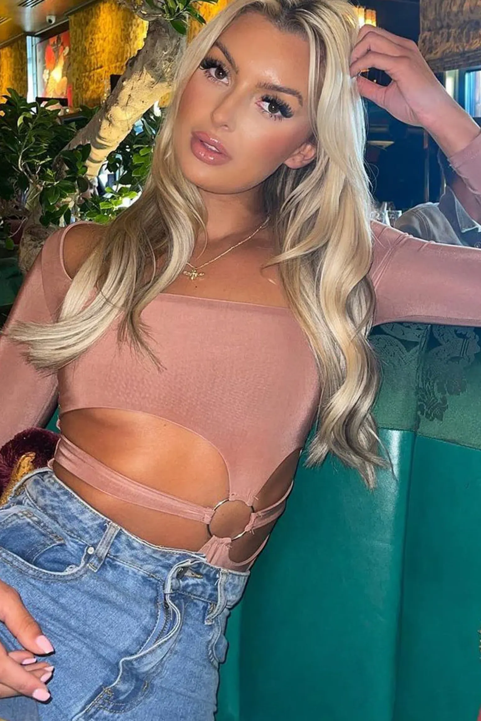 Rebellious Fashion Brown Ring Detail Front Cut Out Bodysuit - Ryelee