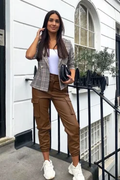 Rebellious Fashion Brown Tartan Check Double Breasted Blazer - Vanda