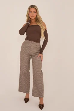 Rebellious Fashion Brown Twist Detail Bardot Fitted Top - Deja