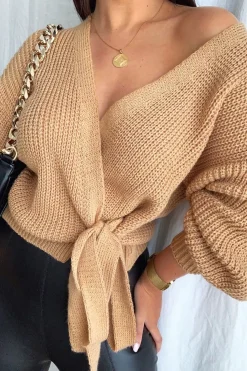 Rebellious Fashion Brown Wrap Tie Details Cardigan - Lucy