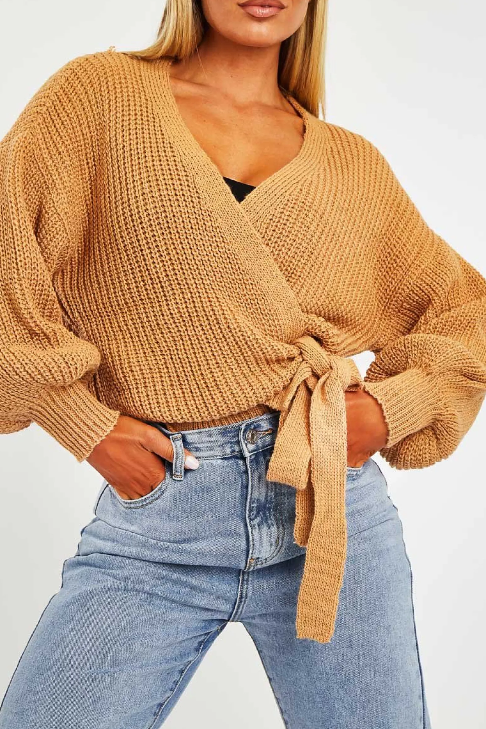 Rebellious Fashion Brown Wrap Tie Details Cardigan - Lucy