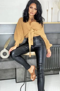 Rebellious Fashion Brown Wrap Tie Details Cardigan - Lucy