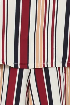 Rebellious Fashion Burgundy & White Striped Bardot Playsuit - Shayna