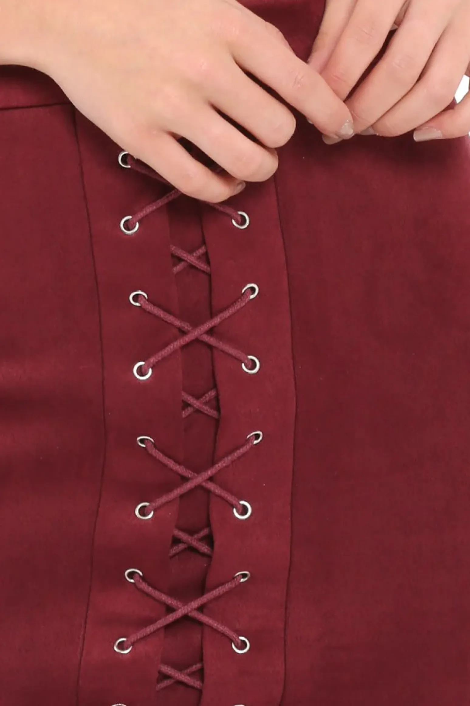 Rebellious Fashion Burgundy Suedette Lace Up Skirt - Ressie
