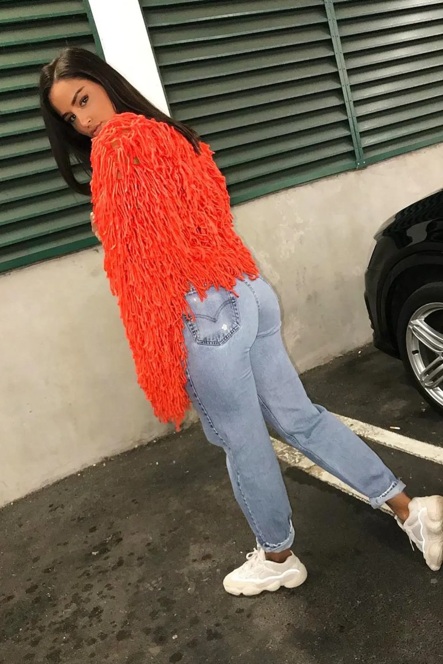 Rebellious Fashion Burnt Orange Shaggy Crop Jacket - Neha