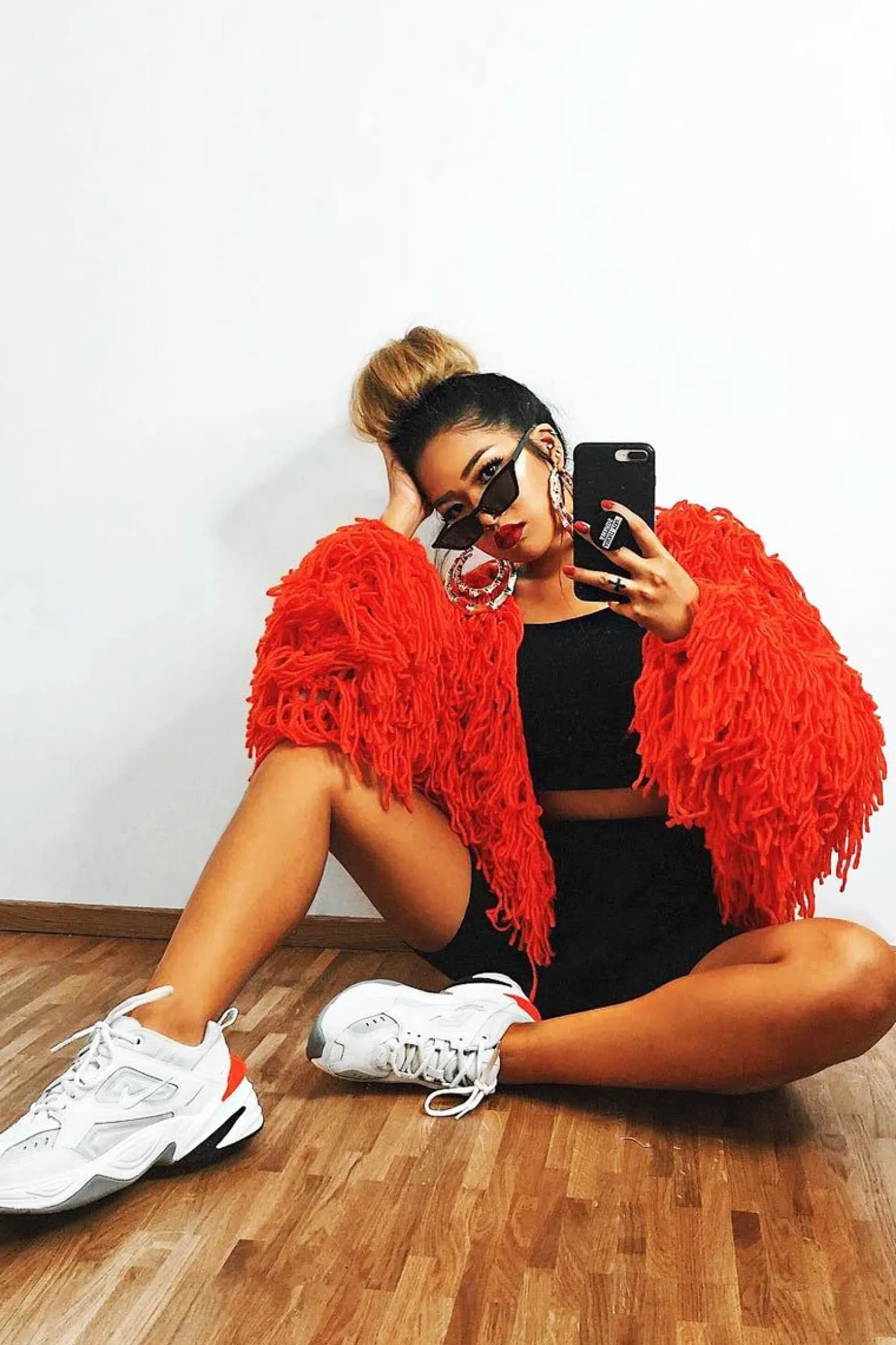 Rebellious Fashion Burnt Orange Shaggy Crop Jacket - Neha