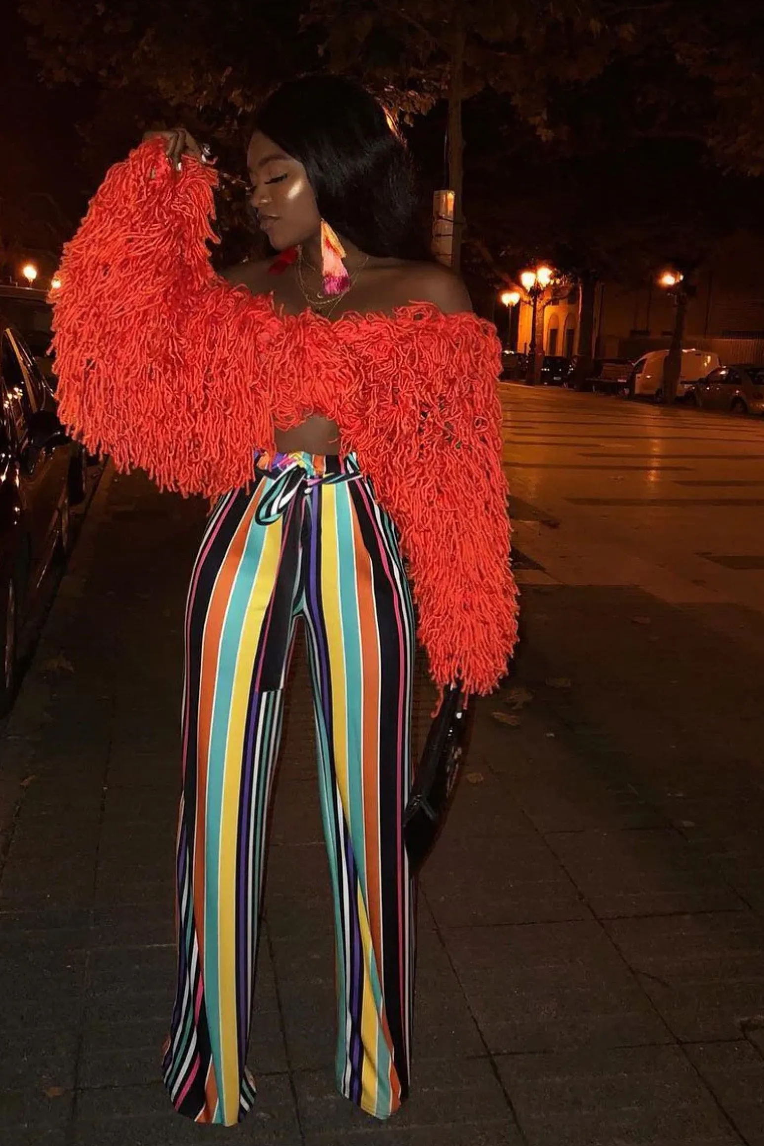 Rebellious Fashion Burnt Orange Shaggy Crop Jacket - Neha