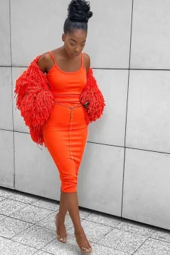 Rebellious Fashion Burnt Orange Shaggy Crop Jacket - Neha
