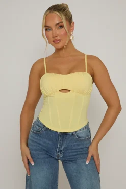 Rebellious Fashion Butter Yellow Boned Strappy Corset Top - Edita