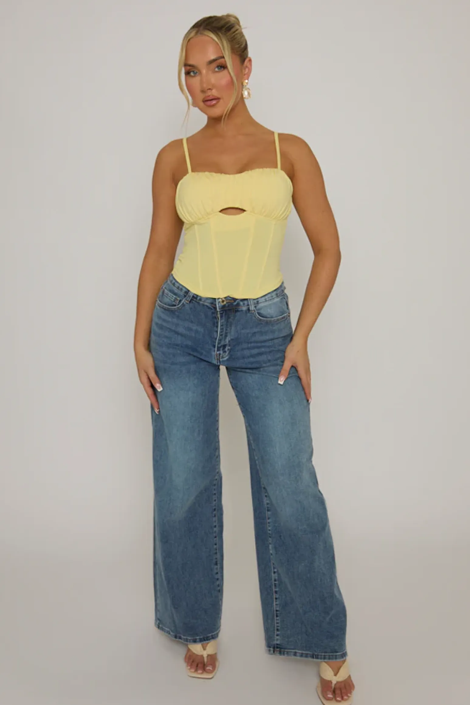 Rebellious Fashion Butter Yellow Boned Strappy Corset Top - Edita