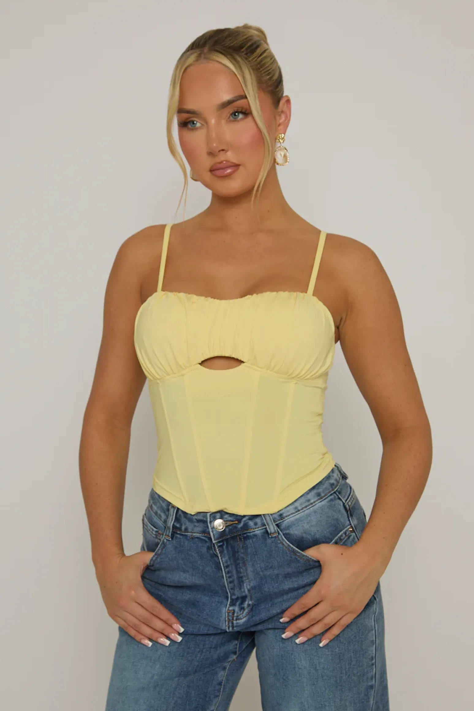 Rebellious Fashion Butter Yellow Boned Strappy Corset Top - Edita