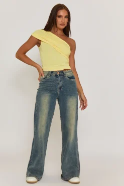 Rebellious Fashion Butter Yellow One Shoulder Jersey Top - Cadie
