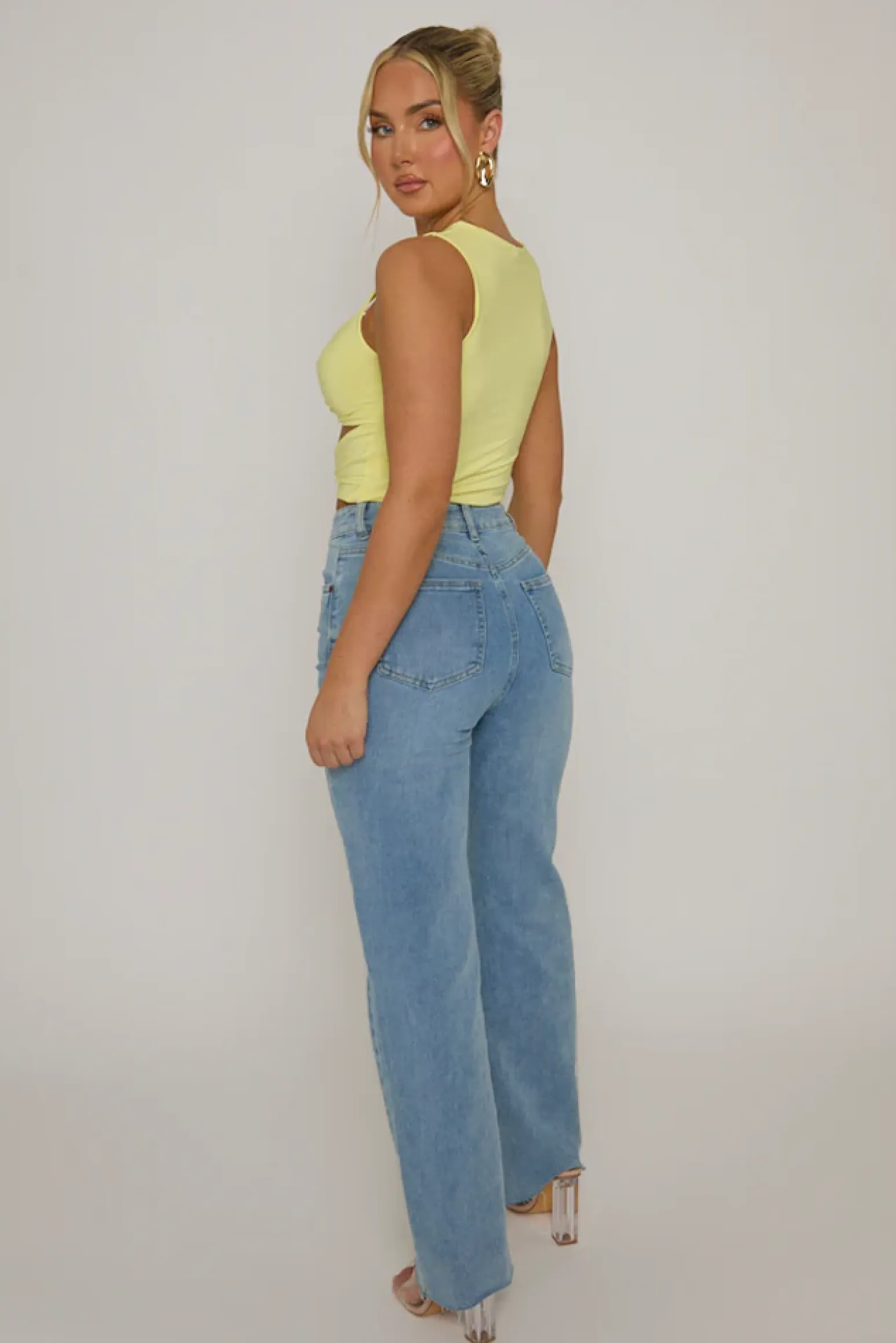 Rebellious Fashion Butter Yellow Twist Front Cut Out Top - Sonia