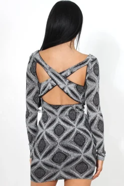 Rebellious Fashion Cally Black And Silver Glitter Cutout Bodycon Dress