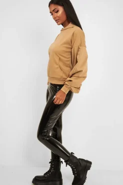 Rebellious Fashion Camel Balloon Sleeve Pocket Front Hoodie - Lainee