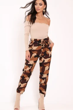 Rebellious Fashion Camel bardot frill bodysuit - Kari