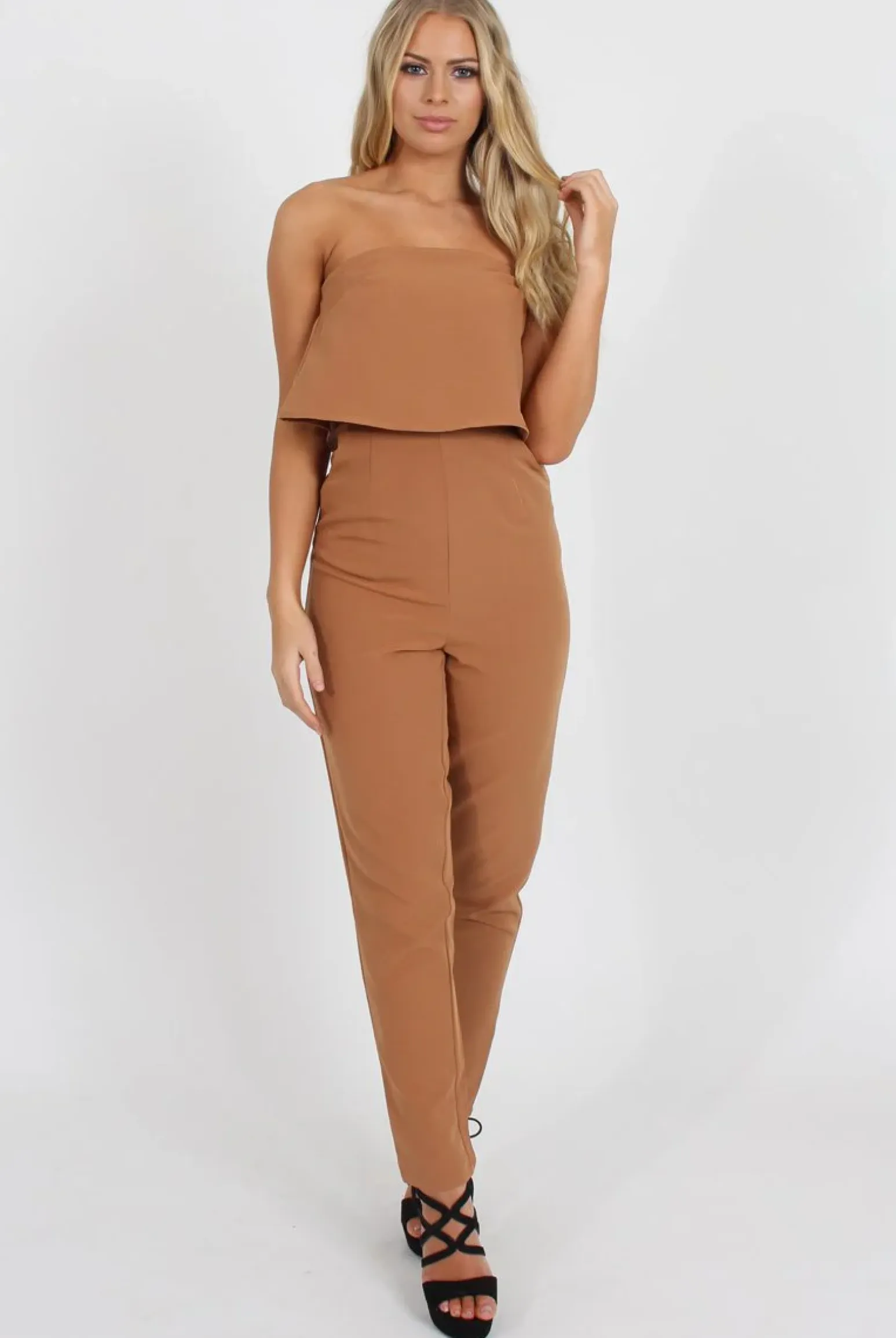 Rebellious Fashion Camel Bardot Jumpsuit - Amira