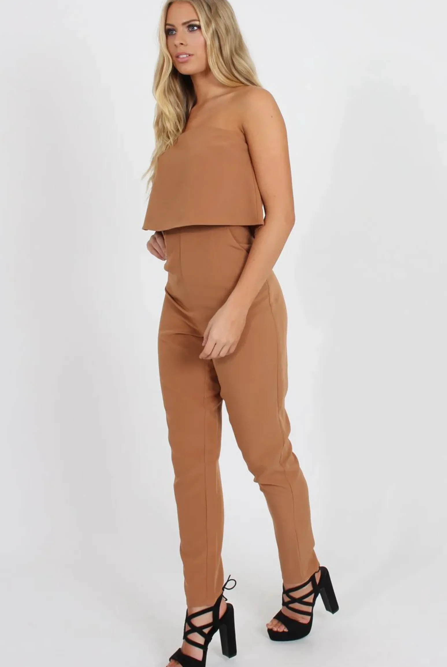 Rebellious Fashion Camel Bardot Jumpsuit - Amira