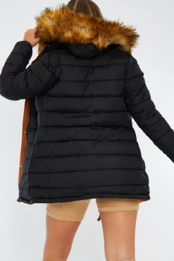 Rebellious Fashion Camel Black Reversible Fur Hood Parka Jacket - Cambri