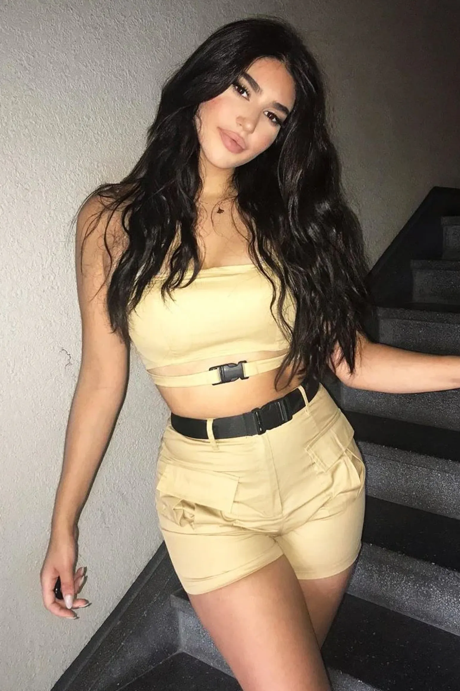 Rebellious Fashion Camel Buckle Utility Crop Top and Shorts Co-ord - Juri