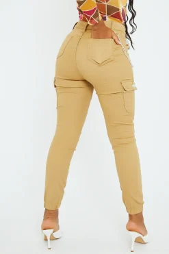 Rebellious Fashion Camel Chain Detail Stretch Cargo Trousers - Nellie