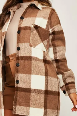 Rebellious Fashion Camel Checked Wool Blend Oversized Shacket - Ronni