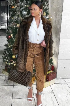 Rebellious Fashion Camel Corduroy Belted Tapered Trousers - Janelle