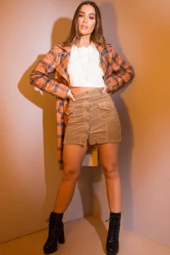 Rebellious Fashion Camel Corduroy Button Front Skirt - Izzabel