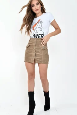 Rebellious Fashion Camel Corduroy Button Front Skirt - Izzabel
