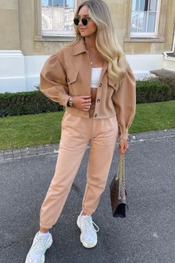 Rebellious Fashion Camel Cropped Balloon Sleeve Shacket - Lexia