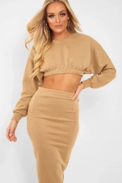 Rebellious Fashion Camel Cropped Jumper and Skirt Co-ord - Heidi