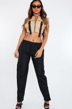 Rebellious Fashion Camel Cropped Utility Vest - Reba