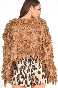 Rebellious Fashion Camel Crop Shaggy Jacket - Idelle
