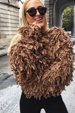 Rebellious Fashion Camel Crop Shaggy Jacket - Idelle