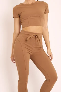 Rebellious Fashion Camel Crop Top and Cropped Leggings Loungewear Co-ord - Zarah