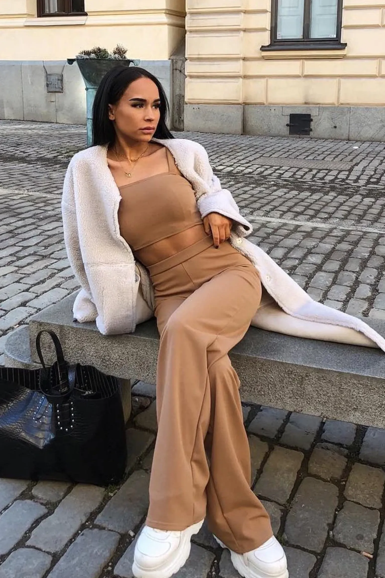Rebellious Fashion Camel Crop Top and Trousers Co-ord Set - Kimmy