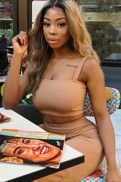 Rebellious Fashion Camel Crop Top and Trousers Co-ord Set - Kimmy